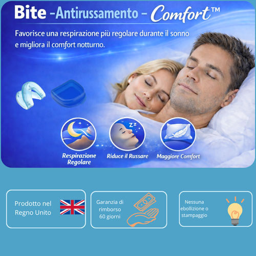 Bite -Antirussamento - Comfort™  Favorisce una respirazione più regolare durante il sonno e migliora il comfort notturno