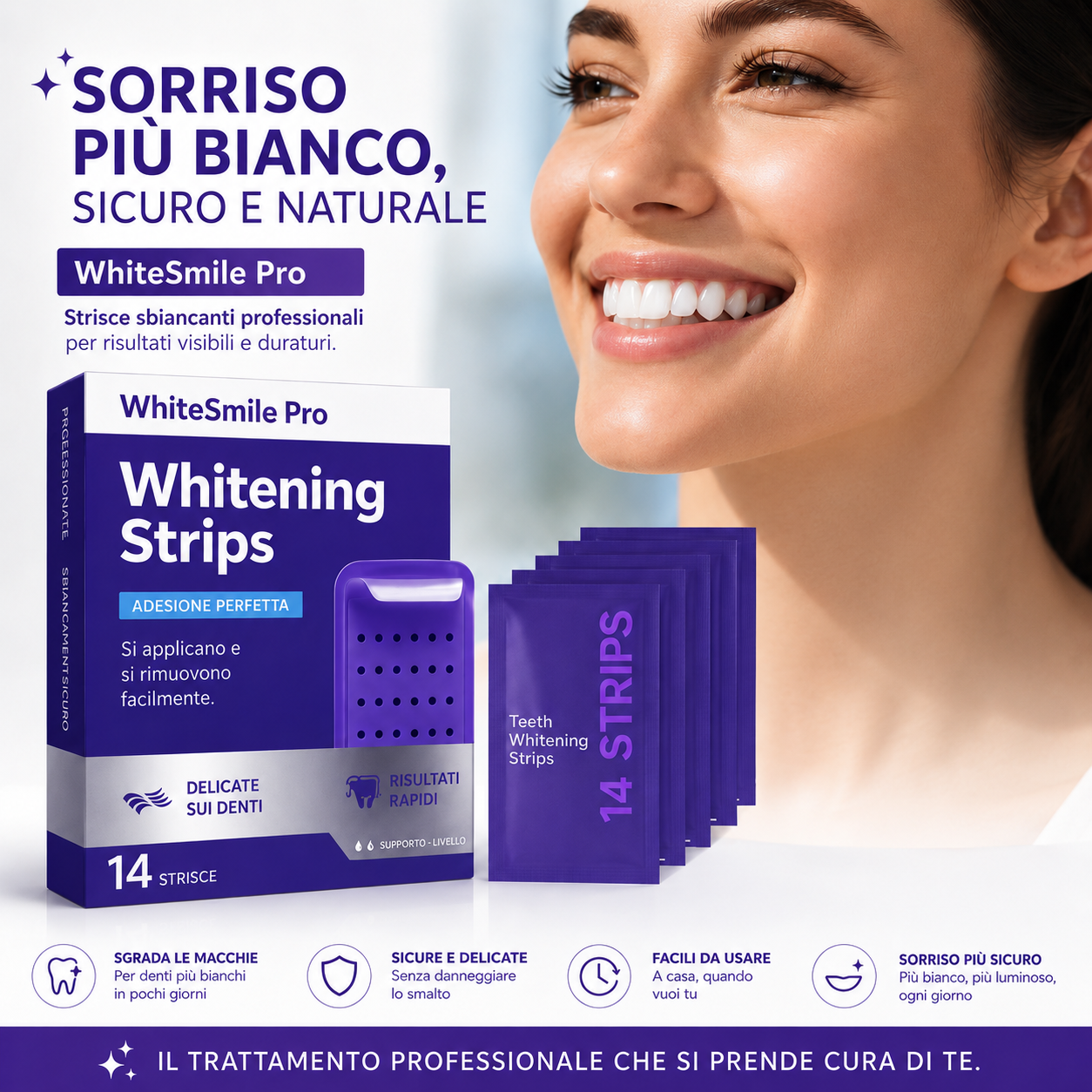 WhiteSmile Pro Strips sbiancanti istantanee viola per i denti